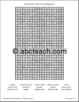 Word Search:  Electricity and Magnetism