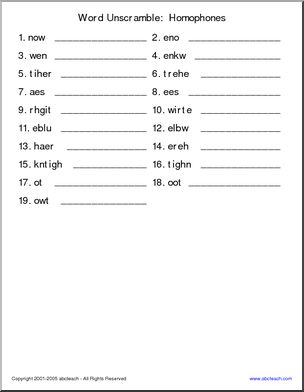 Homophones Unscramble the Words