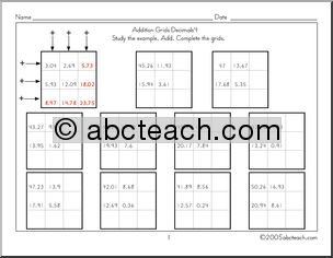 Addition Grids – Decimals 4 Worksheet