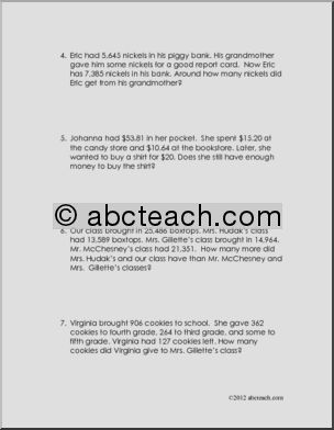 Addition, Subtraction, Estimation Word Problems (upper elem)