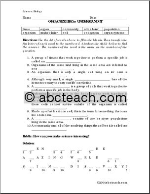 Worksheet: Organize Life (upper elem/middle)