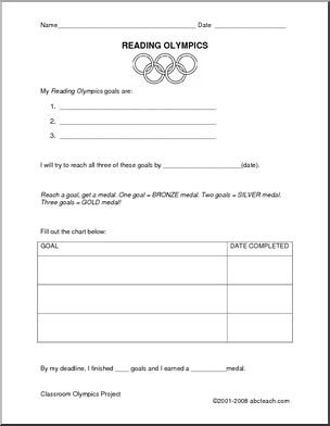 Classroom Olympics: My READING Goals