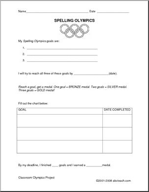 Classroom Olympics: My SPELLING Goals