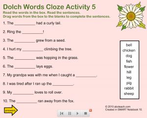 Dolch Cloze Activity 5′ Interactive Flipchart