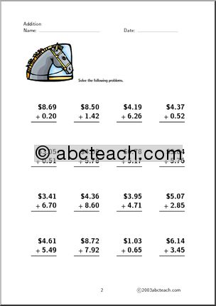 Addition – Money (set 3) Worksheet