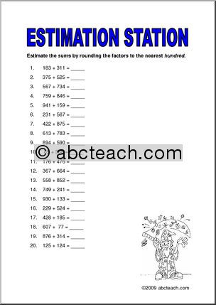 Estimation Station Sums to 100 (upper elem) Worksheet