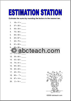 Estimation Station Sums to 10 (upper elem) Worksheet