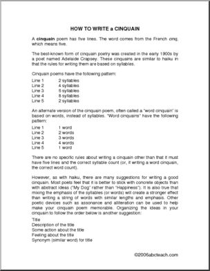 How to Write a Cinquain (primary/elementary)’ Poetry