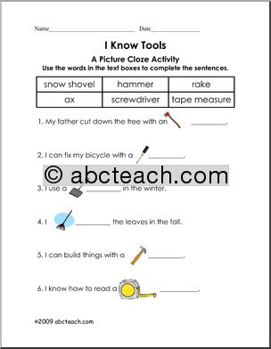 Picture Cloze – Tools (elem)’ Worksheet