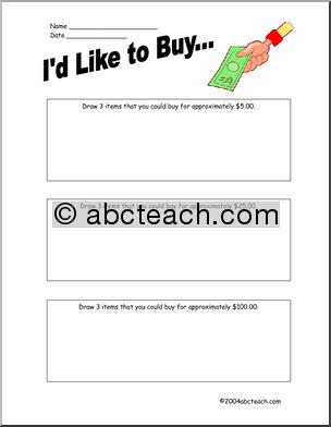 Money – I’d Like to Buy…(elem/upper elem) Worksheet
