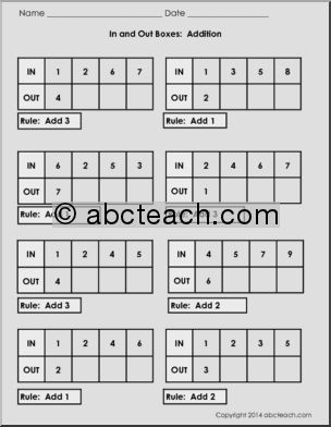 Addition (1-10) In and Out Boxes