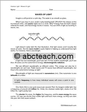 Comprehensions: Light Waves (upper elementary)