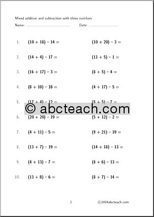 Worksheet: Mixed Practice (three numbers) Set 1