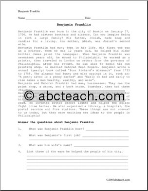 Biography: Benjamin Franklin (elementary)