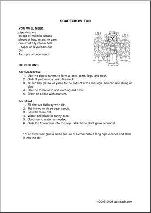 Project: Scarecrow Beans (elem/upper elem)