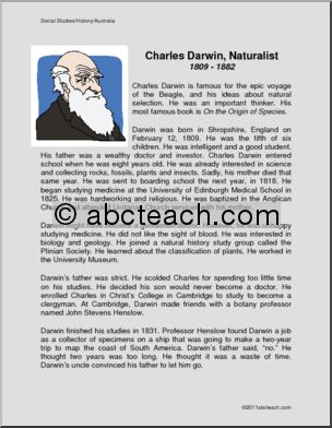 Biography: Charles Darwin; English Naturalist (elem)