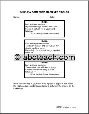Worksheet: Simple Machines Riddles (upper elem)