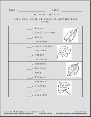 ABC Sort: The Lorax (upper elem)