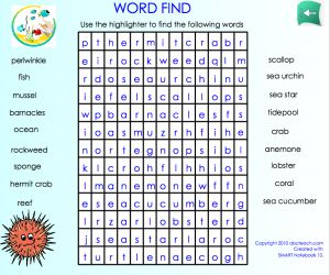 Interactive: Notebook: Word Search: Sea/Ocean Life