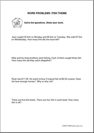 Word Problems: Fish Theme (elem)