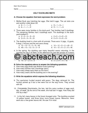 The Ugly Duckling (elem/upper elem) Word Problems