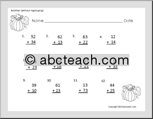 Math: Addition: Two-Digit (without regrouping) – autumn theme