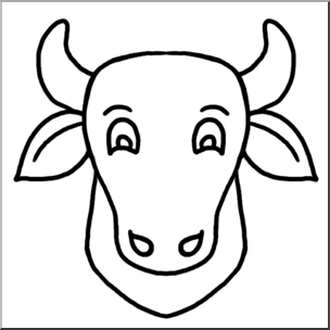 Clip Art: Cartoon Animal Faces: Cow B&W
