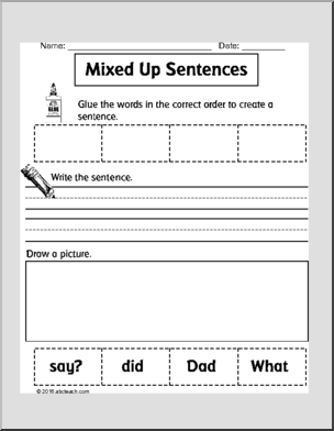 Mixed Up Sentences (4 easy words)’ Cut and Paste