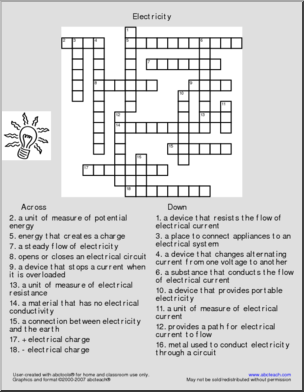Crossword: Electricity (upper elem/middle)