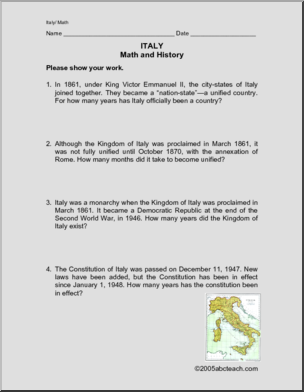Word Problems: Italy (upper elem)