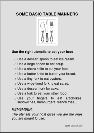 Behavior Poster: Table Manners – Utensils