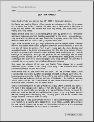 Beatrix Potter (upper elem) Biography