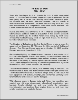 World War I Ending & Consequences (elem/upper elem)’ Comprehension