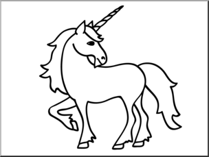 Clip Art: Basic Words: Unicorn B&W Unlabeled